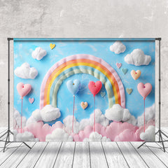 Lofaris Blue Sky Rainbow Clouds Heart Cake Smash Backdrop