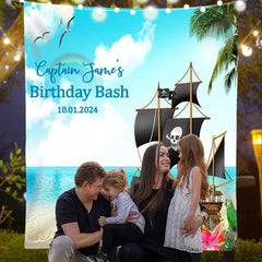 Lofaris Blue Sky Sea Pirate Hawaii Custom Birthday Backdrop