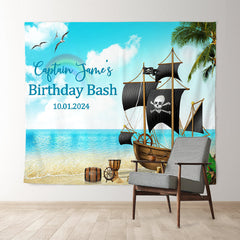 Lofaris Blue Sky Sea Pirate Hawaii Custom Birthday Backdrop