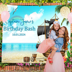 Lofaris Blue Sky Sea Pirate Hawaii Custom Birthday Backdrop