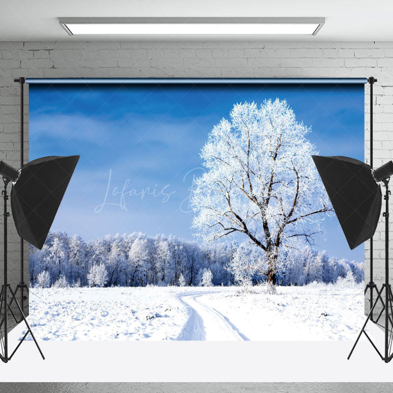 Lofaris Blue Sky Snow Forest Winer Scenery Backdrop for Photo