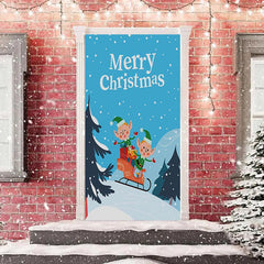 Lofaris Blue Sky Snowy Forest Elf Merry Christmas Door Cover