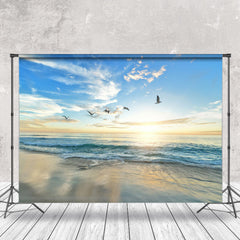 Lofaris Blue Sky Sunset Seagull Beach Photography Backdrop