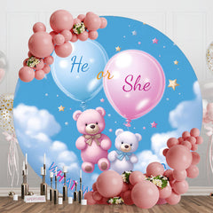 Lofaris Blue Sky Teddy Bear Round Gender Reveal Backdrop