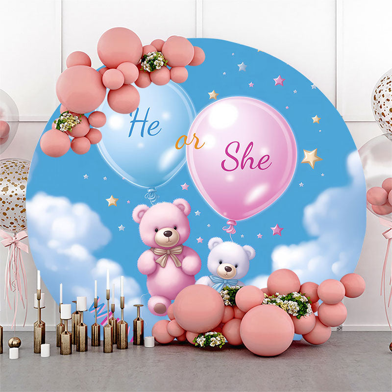 Lofaris Blue Sky Teddy Bear Round Gender Reveal Backdrop