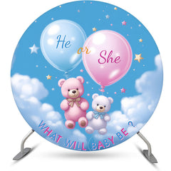 Lofaris Blue Sky Teddy Bear Round Gender Reveal Backdrop