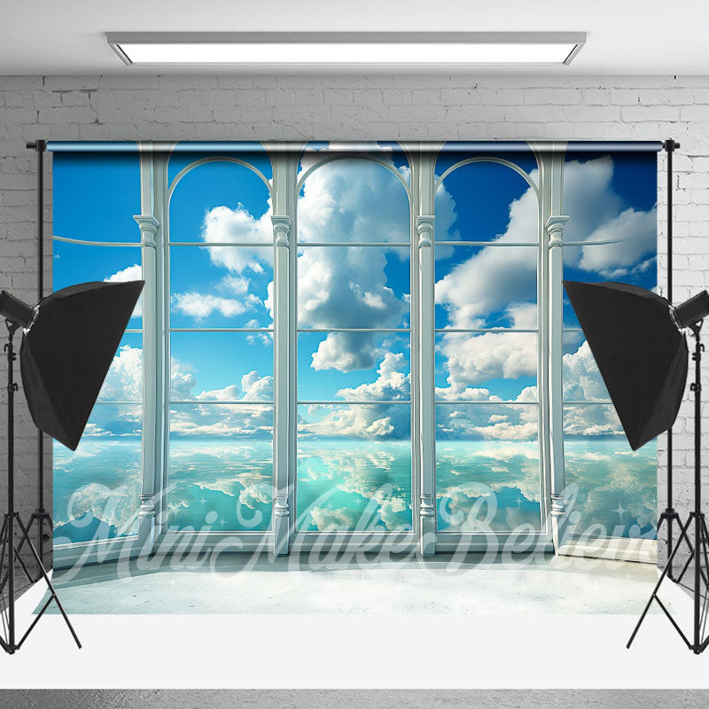 Lofaris Blue Sky Transparent Window Summer Photo Backdrop