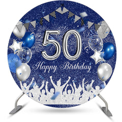 Lofaris Blue Sliver Balloon Round 50Th Birthday Backdrop