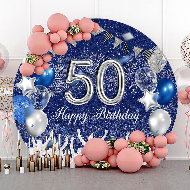 Lofaris Blue Sliver Balloon Round 50Th Birthday Backdrop