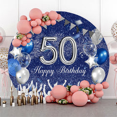 Lofaris Blue Sliver Balloon Round 50Th Birthday Backdrop