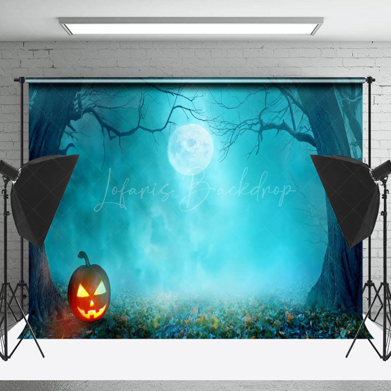 Lofaris Blue Smoke Tree Horror Pumpkin Halloween Backdrop