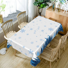 Lofaris Blue Snowflake Pine Tree Forest White Dining Tablecloth