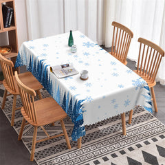 Lofaris Blue Snowflake Pine Tree Forest White Dining Tablecloth