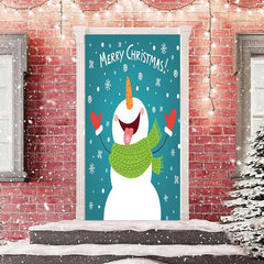 Lofaris Blue Snowflake Snowman Merry Christmas Door Cover