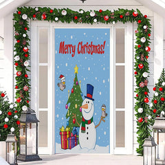 Lofaris Blue Snowman Gifts Tree Snowy Christmas Door Cover