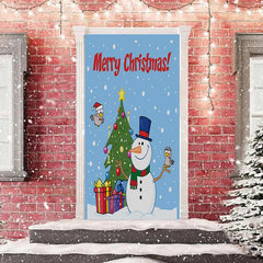 Lofaris Blue Snowman Gifts Tree Snowy Christmas Door Cover