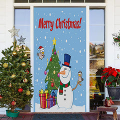 Lofaris Blue Snowman Gifts Tree Snowy Christmas Door Cover