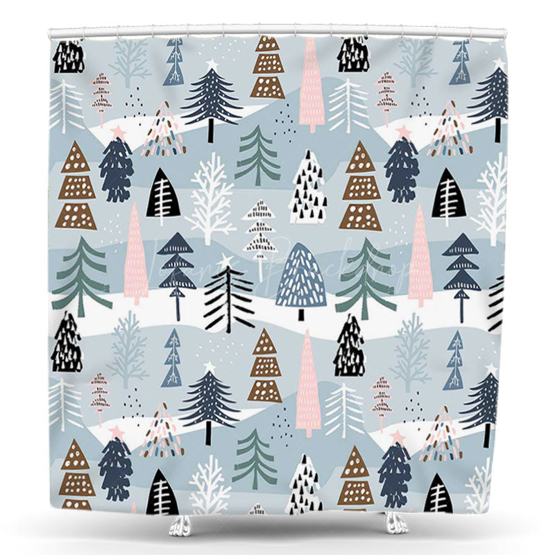 Lofaris Blue Snowy Winter Forest Tree Shower Curtain