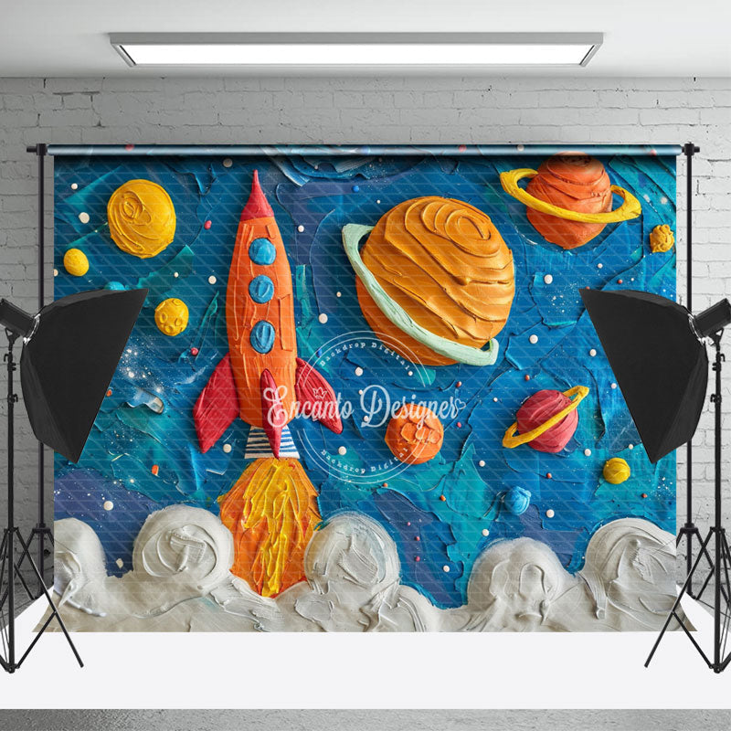 Lofaris Blue Space Planet Rocket Birthday Backdrop For Photo