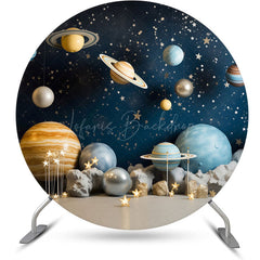 Lofaris Blue Star Night Galaxy Round Birthday Party Backdrop