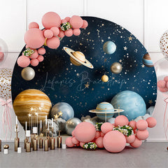 Lofaris Blue Star Night Galaxy Round Birthday Party Backdrop