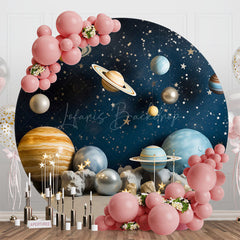 Lofaris Blue Star Night Galaxy Round Birthday Party Backdrop