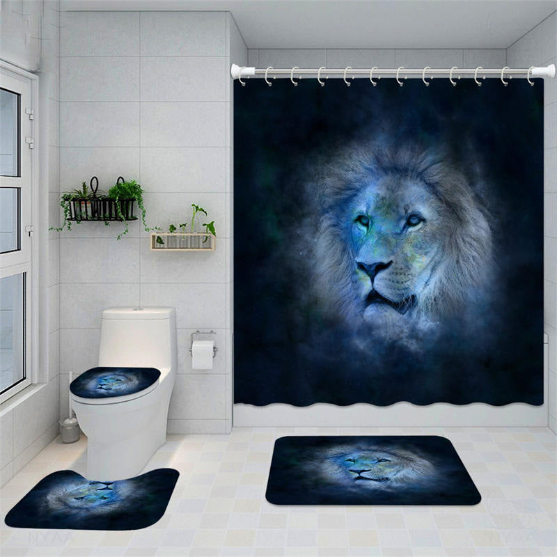 Lofaris Blue Starry Lion Leader Black Curtain Bathroom Decor