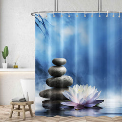 Lofaris Blue Stone Pink Water Lily Bokeh Shower Curtain