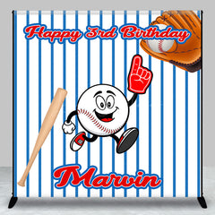 Lofaris Blue Stripe Baseball Custom 3rd Birthday Backdrop