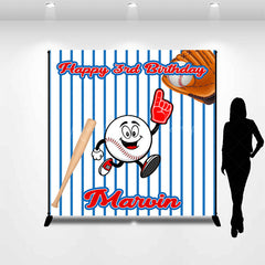 Lofaris Blue Stripe Baseball Custom 3rd Birthday Backdrop