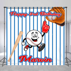 Lofaris Blue Stripe Baseball Custom 3rd Birthday Backdrop