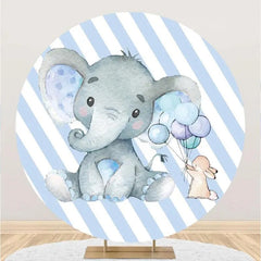 Lofaris Blue Stripe Elephant Round Baby Shower Backdrop