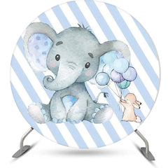 Lofaris Blue Stripe Elephant Round Baby Shower Backdrop