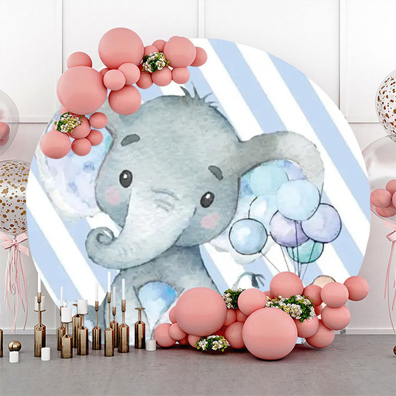 Lofaris Blue Stripe Elephant Round Baby Shower Backdrop