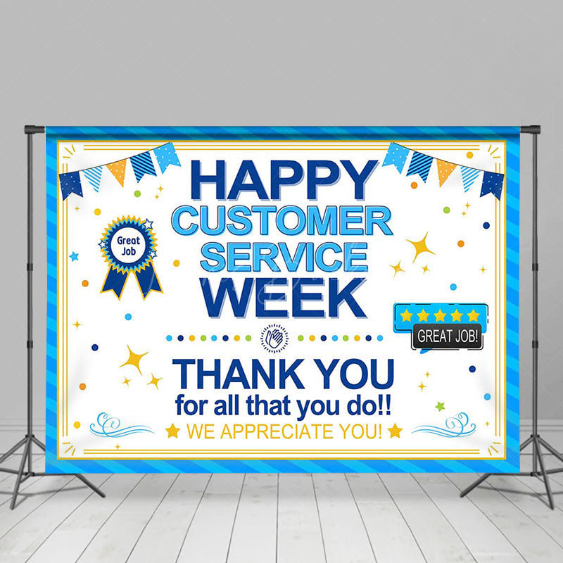 Lofaris Blue Stripe Happy Customer Service Week Backdrop