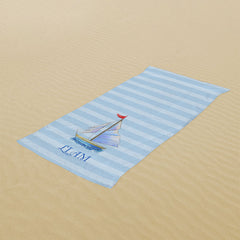 Lofaris Blue Stripe Sail Custom Name Beach Towel