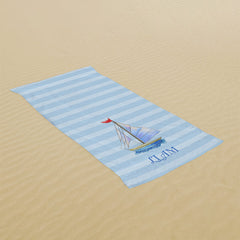 Lofaris Blue Stripe Sail Custom Name Beach Towel