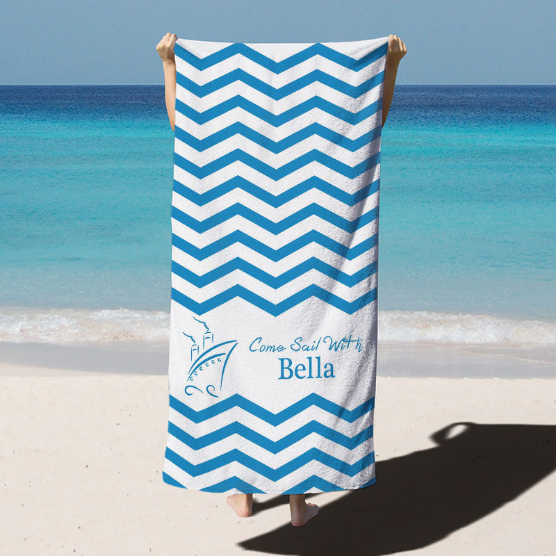 Lofaris Blue Stripe Surf Custom Name Beach Towel