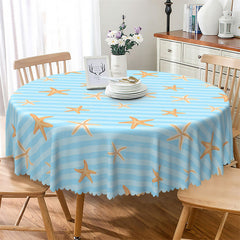 Lofaris Blue Stripes Starfish Patterns Round Tablecloth