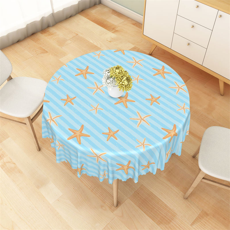 Lofaris Blue Stripes Starfish Patterns Round Tablecloth