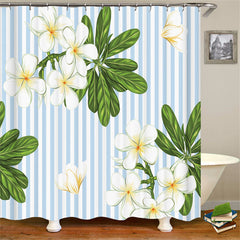 Lofaris Blue Stripes White Magnolia Bathroom Shower Curtain