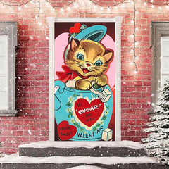 Lofaris Blue Sugar Jar Cartoon Cat Valentines Day Door Cover