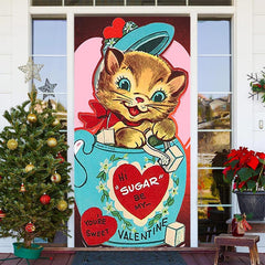 Lofaris Blue Sugar Jar Cartoon Cat Valentines Day Door Cover