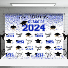 Lofaris Blue Theme 2023 Caps Congrats Grad Party Backdrop