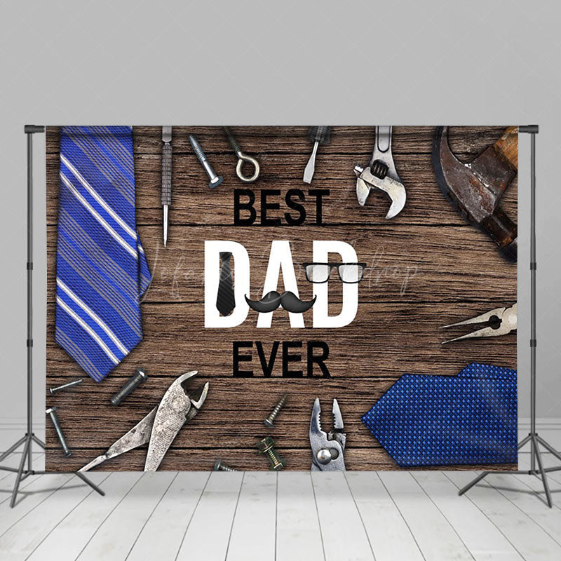 Lofaris Blue Tie Tool Retro Wooden Wall Fathers Day Backdrop