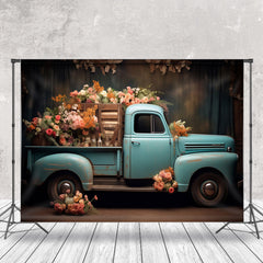 Lofaris Blue Truck Delivery Colorful Floral Photo Backdrop