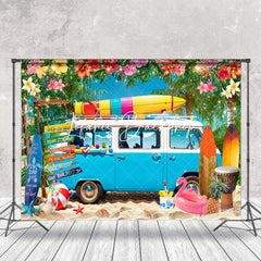 Lofaris Blue Truck Floral Holiday Summer Photo Backdrop