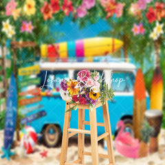 Lofaris Blue Truck Floral Holiday Summer Photo Backdrop