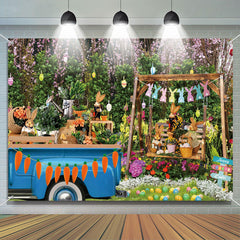 Lofaris Blue Truck Floral Tree Bunny Eggs Easter Backdrop