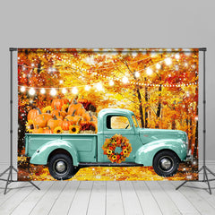 Lofaris Blue Truck Light Pumpkin Maple Leaf Autumn Backdrop